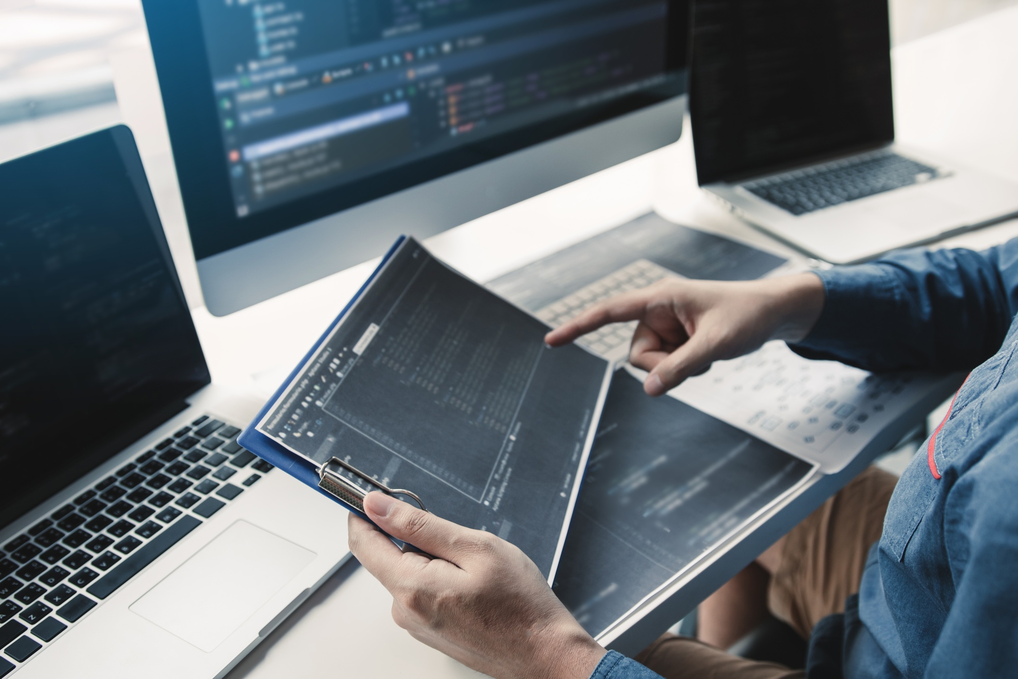 man working code program developer computer web development working design